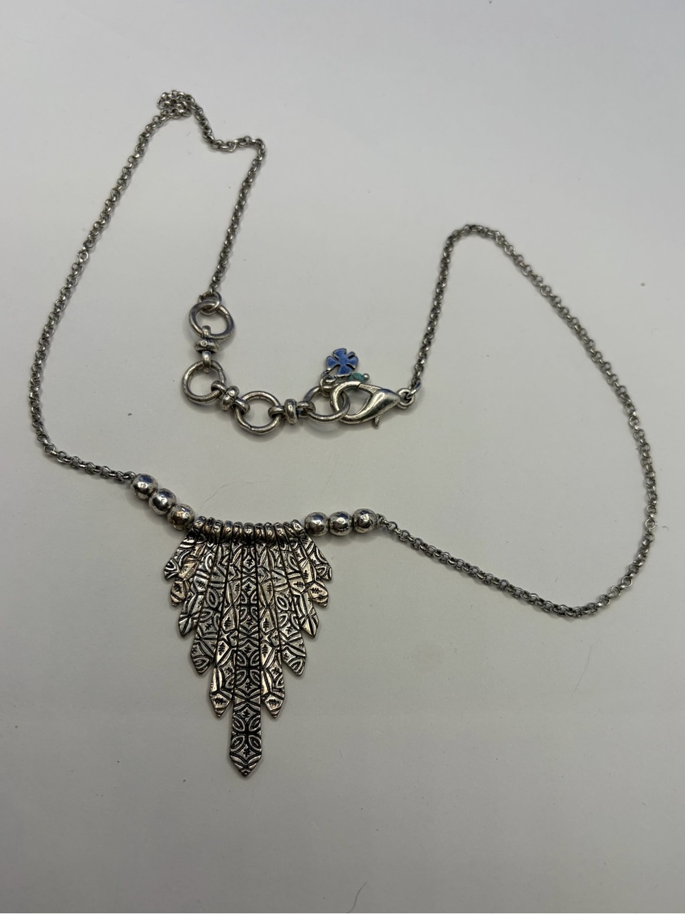 Lucky Brand Silver Tone Feather Fringe Statement Necklace